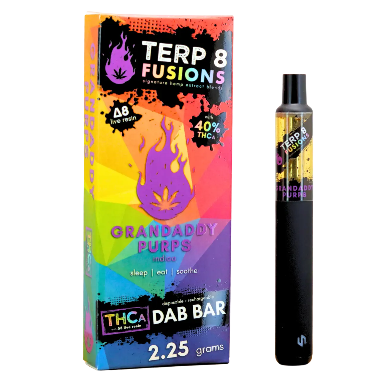2.25-Gram Grandaddy Purps THCA + D8 Live Resin Disposable Dab Bar Smoke Drop